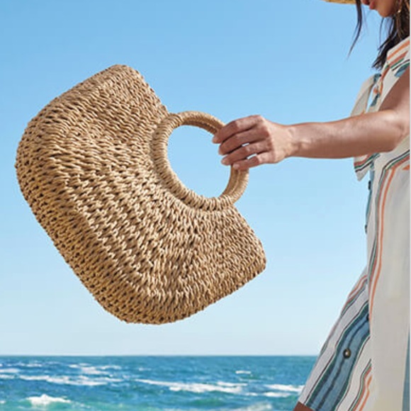 Handbags - Half moon Woven Straw Tote Bag